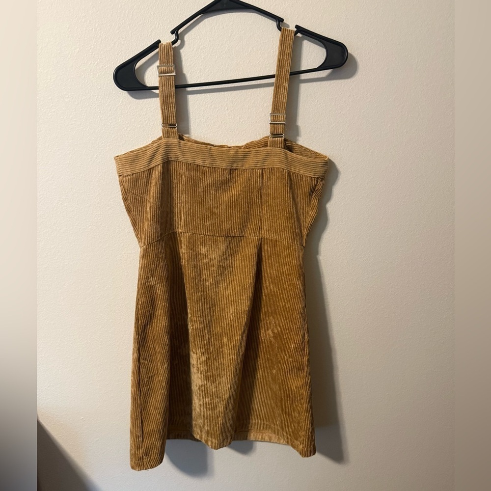 Elegant Button-Up Corduroy Mini Dress in Tan - Picture 2 of 3